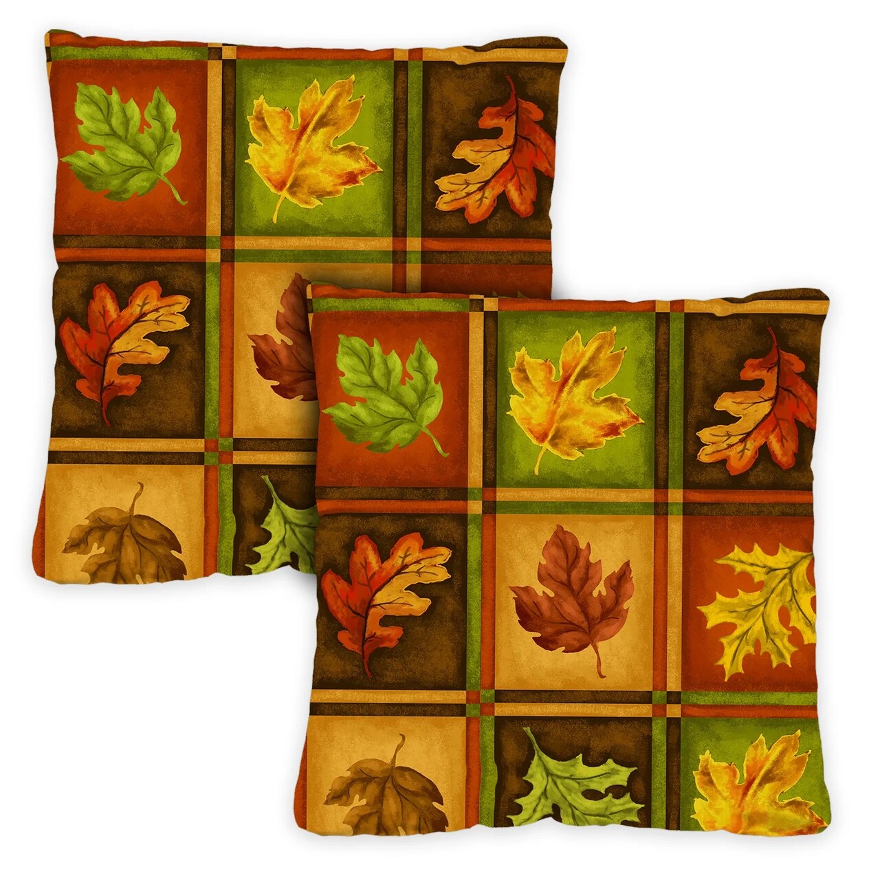 Toland Home Garden Set of 2 Fall Leaves Outdoor Patio Throw Pillow Covers 18”